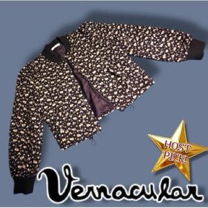 ✨HP✨EUC Vernacular Floral Back/Yellow Puff Sleeve Varsity Jacket. Small